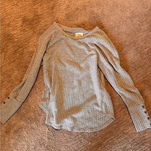 Chaser Gray Ribbed Long-Sleeve Blouse